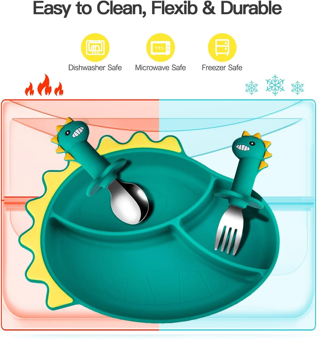 Plato Dinosaurio con cubiertos - Babystepscr