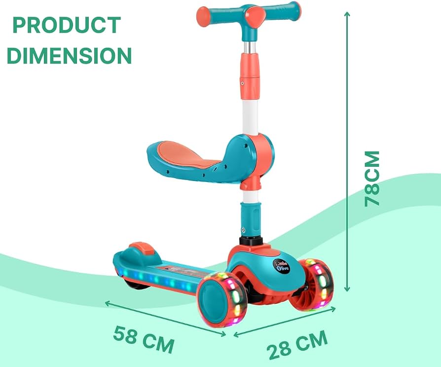 Scooter Infantil de 3 Ruedas con Asiento, Luces y Música