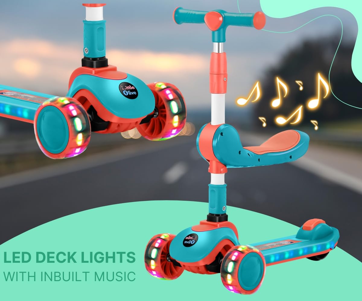 Scooter Infantil de 3 Ruedas con Asiento, Luces y Música
