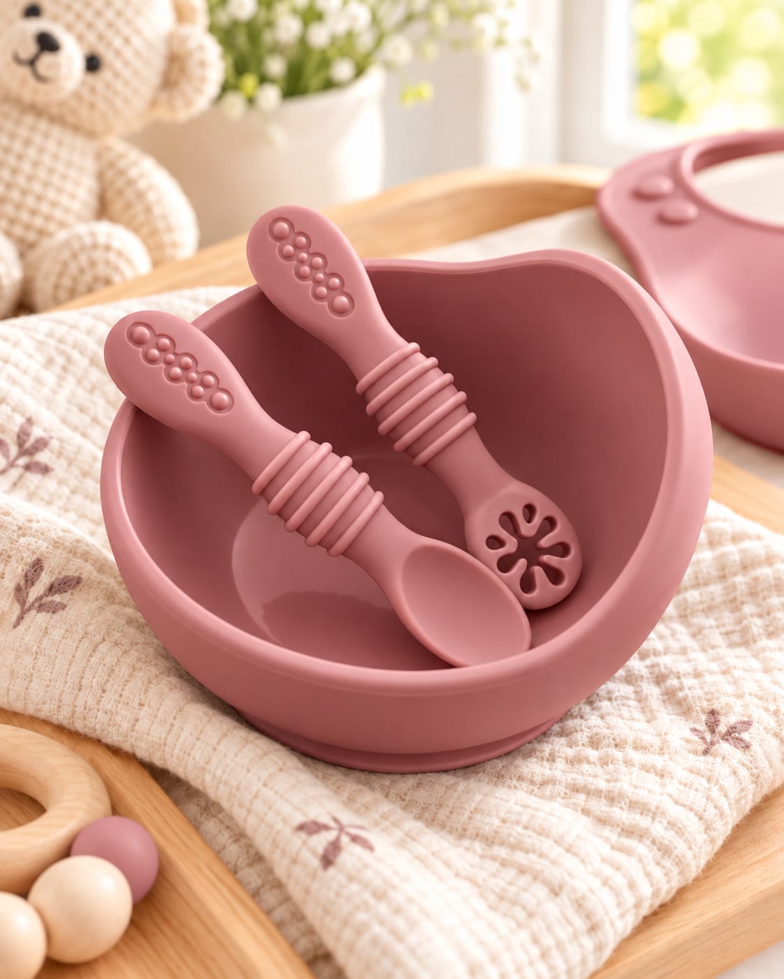 Set de Alimentación de Silicona para Bebé: Bowl y Cucharas