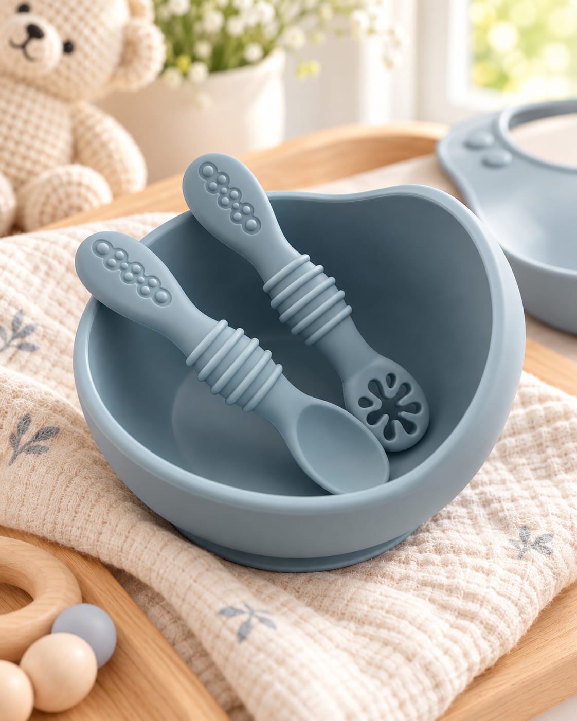 Set de Alimentación de Silicona para Bebé: Bowl y Cucharas