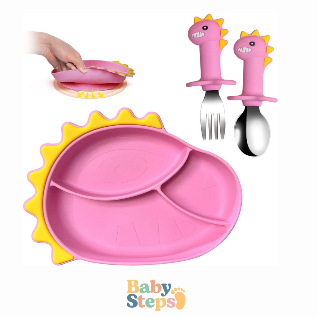 Plato Dinosaurio con cubiertos - Babystepscr