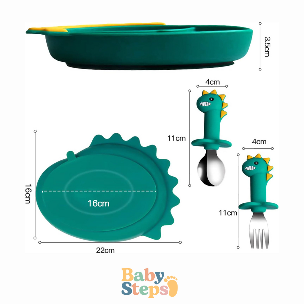 Plato Dinosaurio con cubiertos - Babystepscr